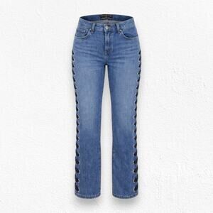 Veronica Beard Stone Blue Ines Lace Up Straight Leg Girlfriend Jeans Size 28